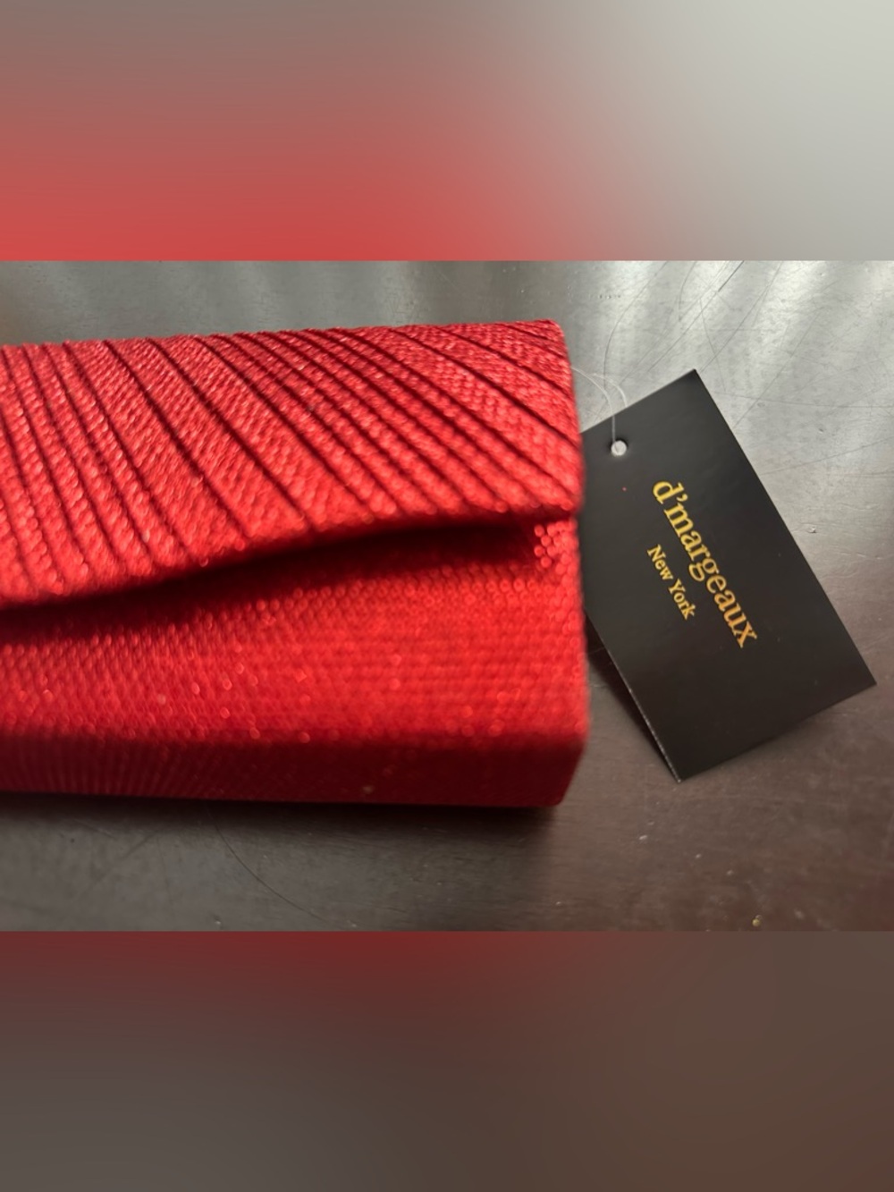 Red Textured Evening Clutch with Diagonal Detail - Picture 2 of 9